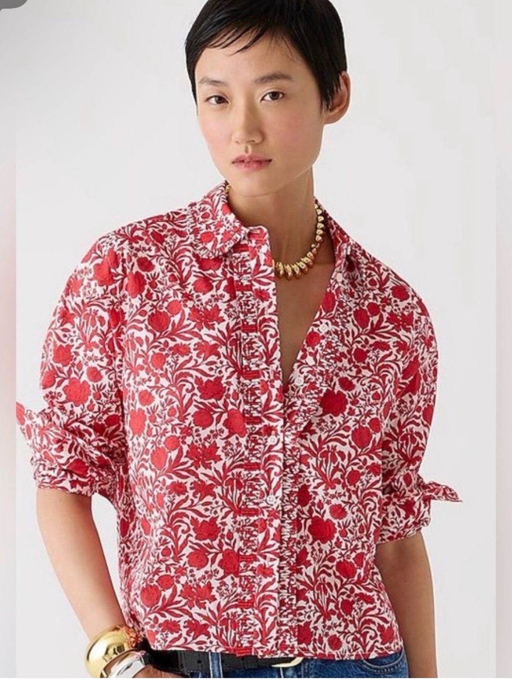 J. Crew Cropped Garçon shirt in Liberty® Sambourne Fabric Red Size 10